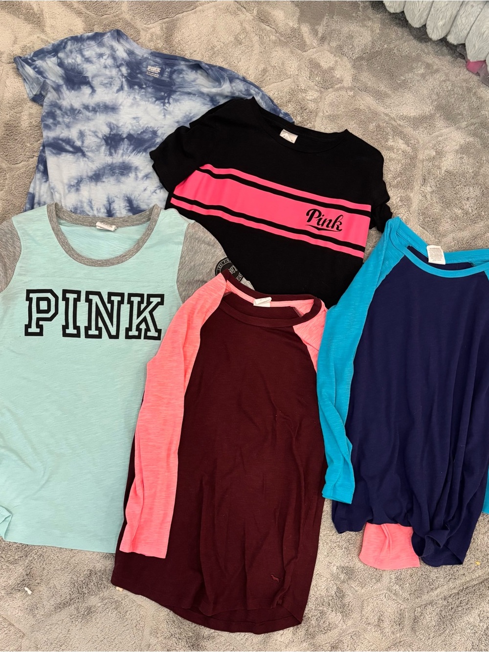 PINK Victoria's Secret Black Tee with Hot Pink Stripes - Girls' Short Sleeve